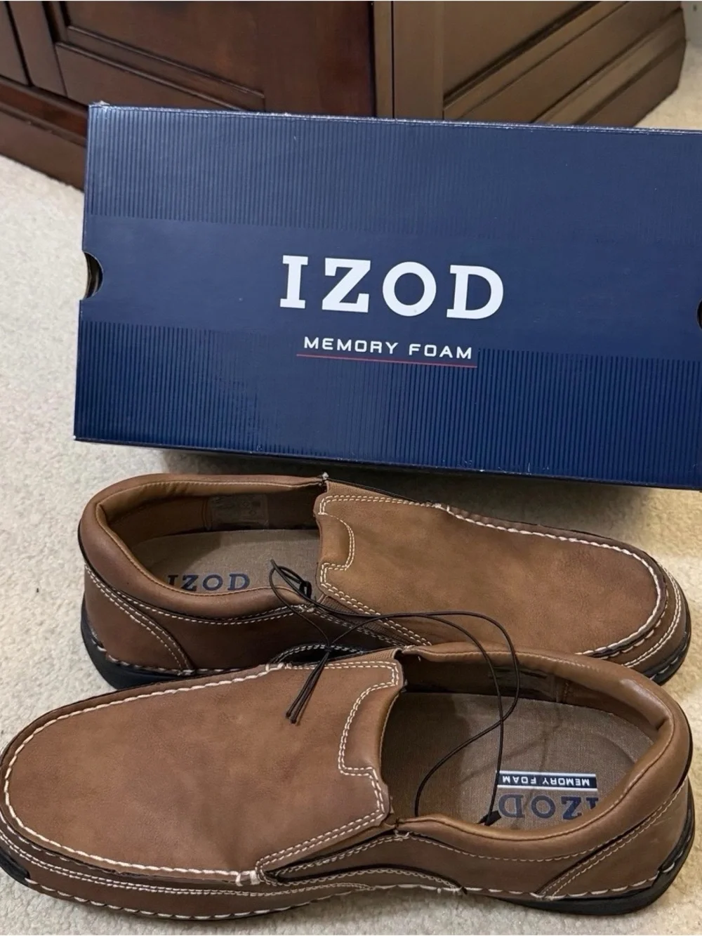 IZOD Men's Charlie Memory Foam Slip On Loafers Shoes - Dark Tan - Size 12 (NIB)
